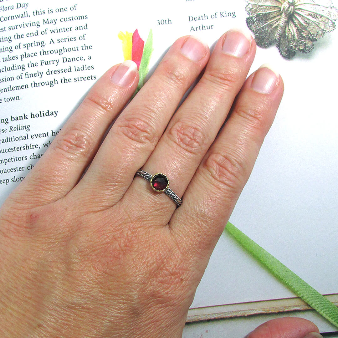 Rose Cut Garnet Ring with 14kt Gold Bezel