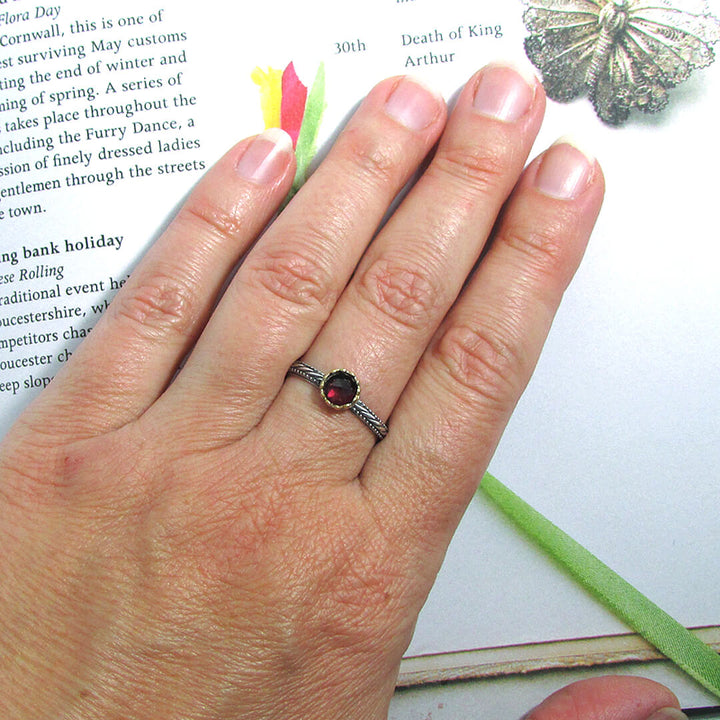 Rose Cut Garnet Ring with 14kt Gold Bezel
