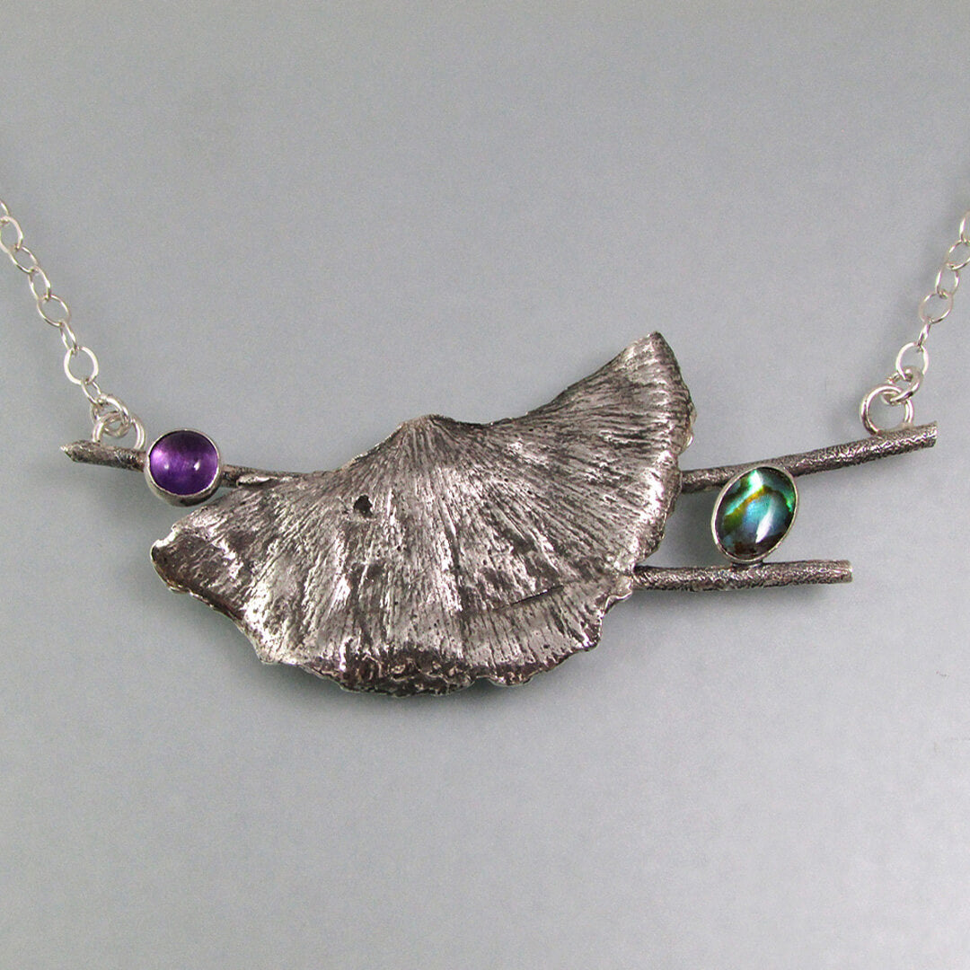 real ginkgo leaf necklace in sterling silver