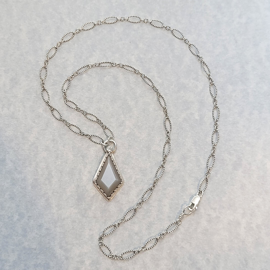 Gray Moonstone Kite Necklace in Sterling Silver