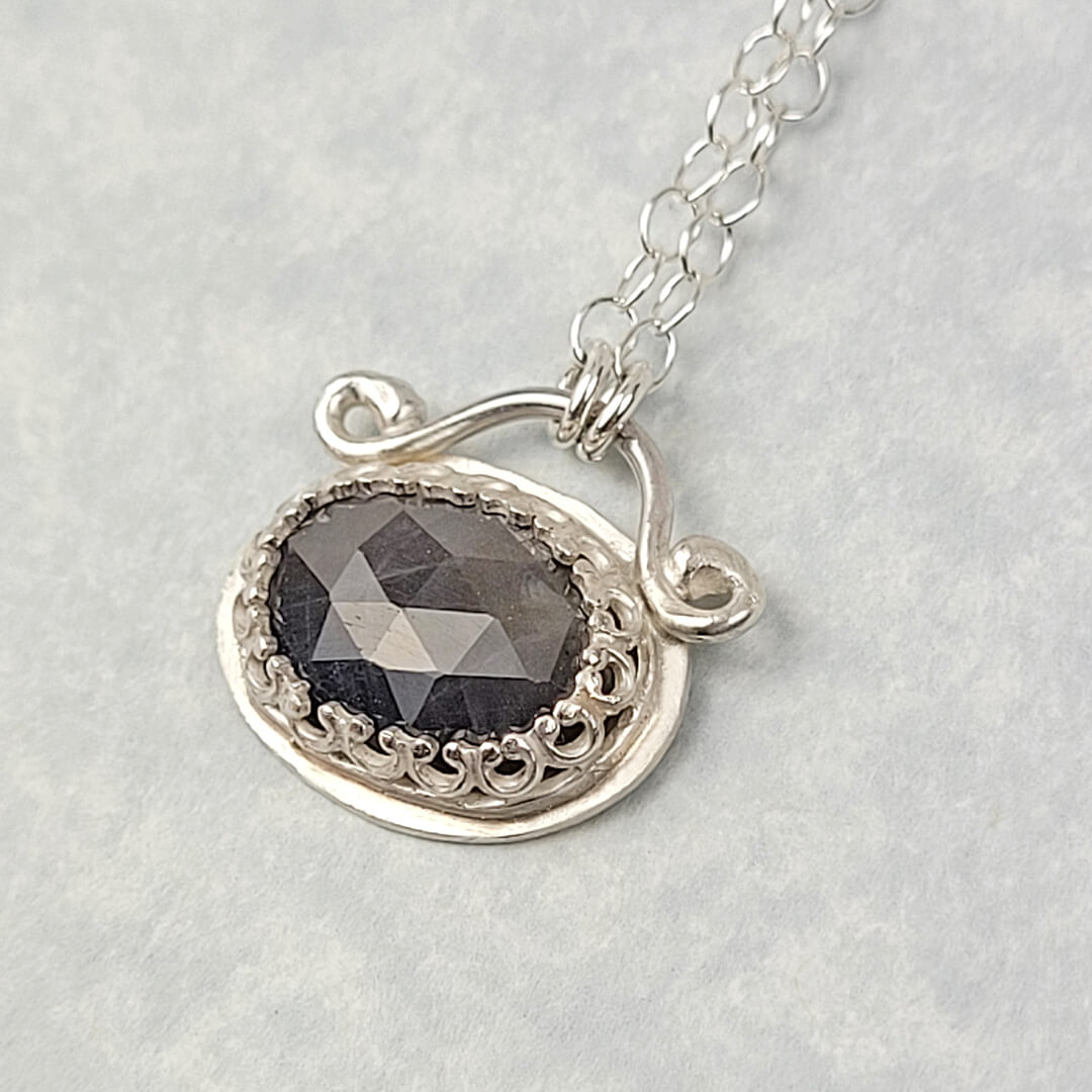 Rose Cut Gray Sapphire Necklace in Sterling Silver