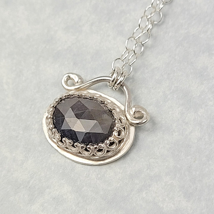 Rose Cut Gray Sapphire Necklace in Sterling Silver