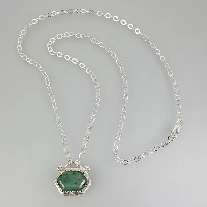 Hexagon Emerald Necklace in Sterling Silver