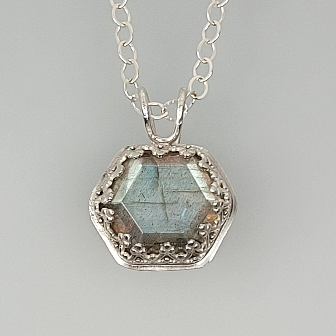  Hexagon Labradorite Necklace in Sterling Silver