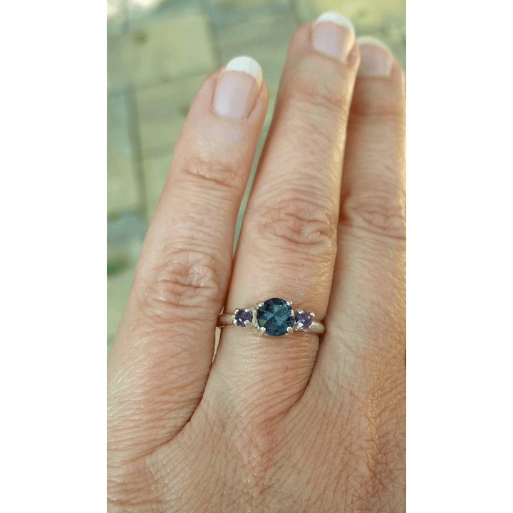 Rose cut rustic moss kyanite and amethyst ring in sterling silver