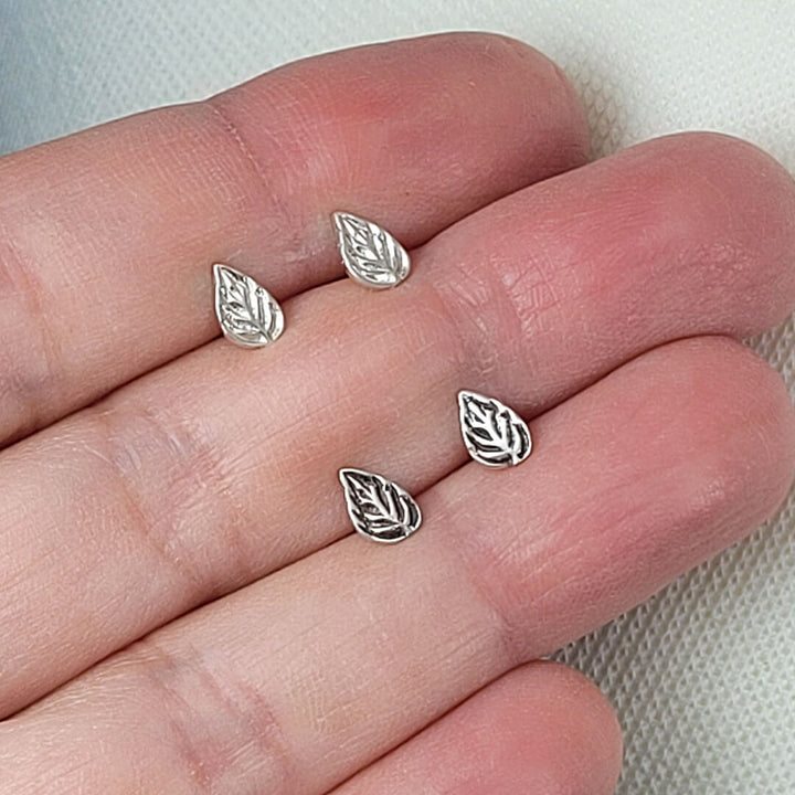 Rose leaf stud earrings in sterling silver