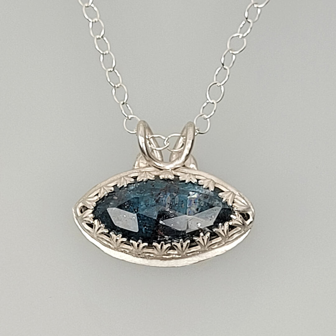 Marquise Kyanite Necklace in Sterling Silver, Vintage Style