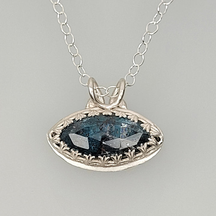 Marquise Kyanite Necklace in Sterling Silver, Vintage Style