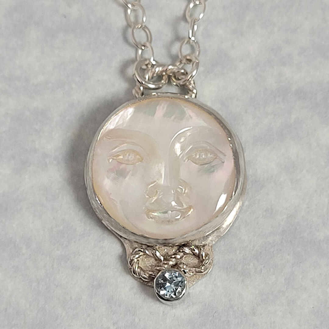 Mother-of-Pearl Moon Necklace with Aquamarine