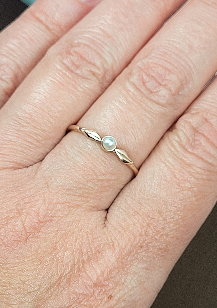 14kt Gold Pearl Leaf Ring