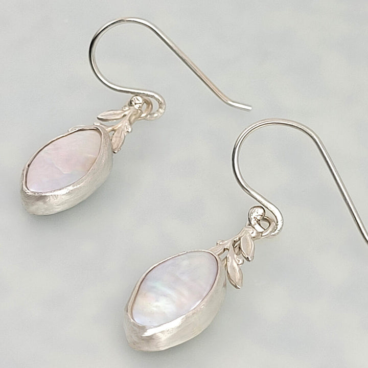 Leafy Petal Pearl Drop Earrings in Sterling Silver