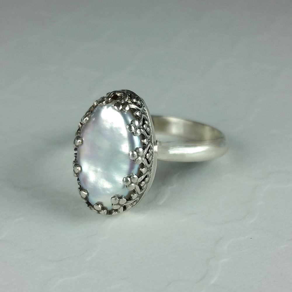 Pearl Marquise Ring in Sterling Silver