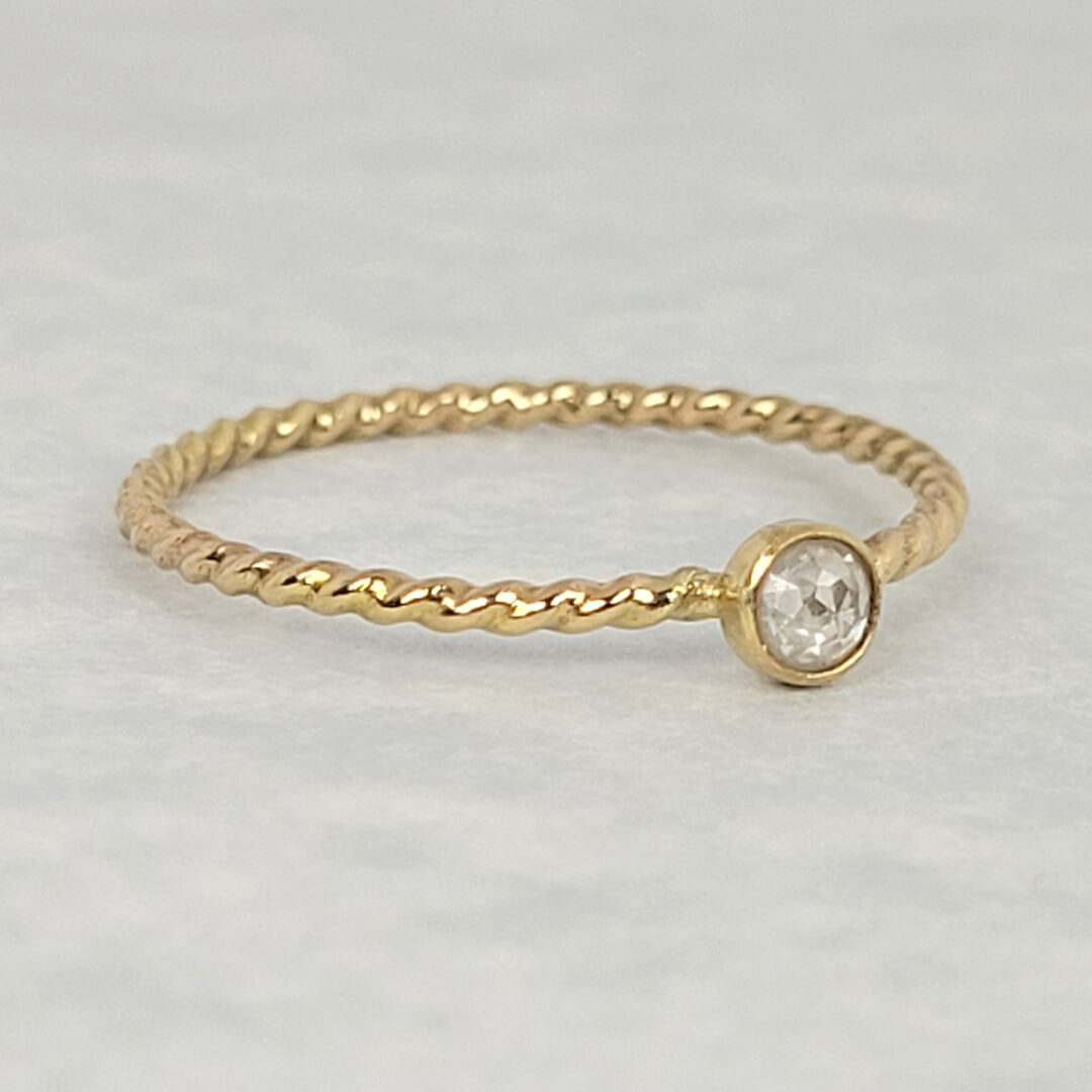 rose cut diamond stacking ring in 14kt gold