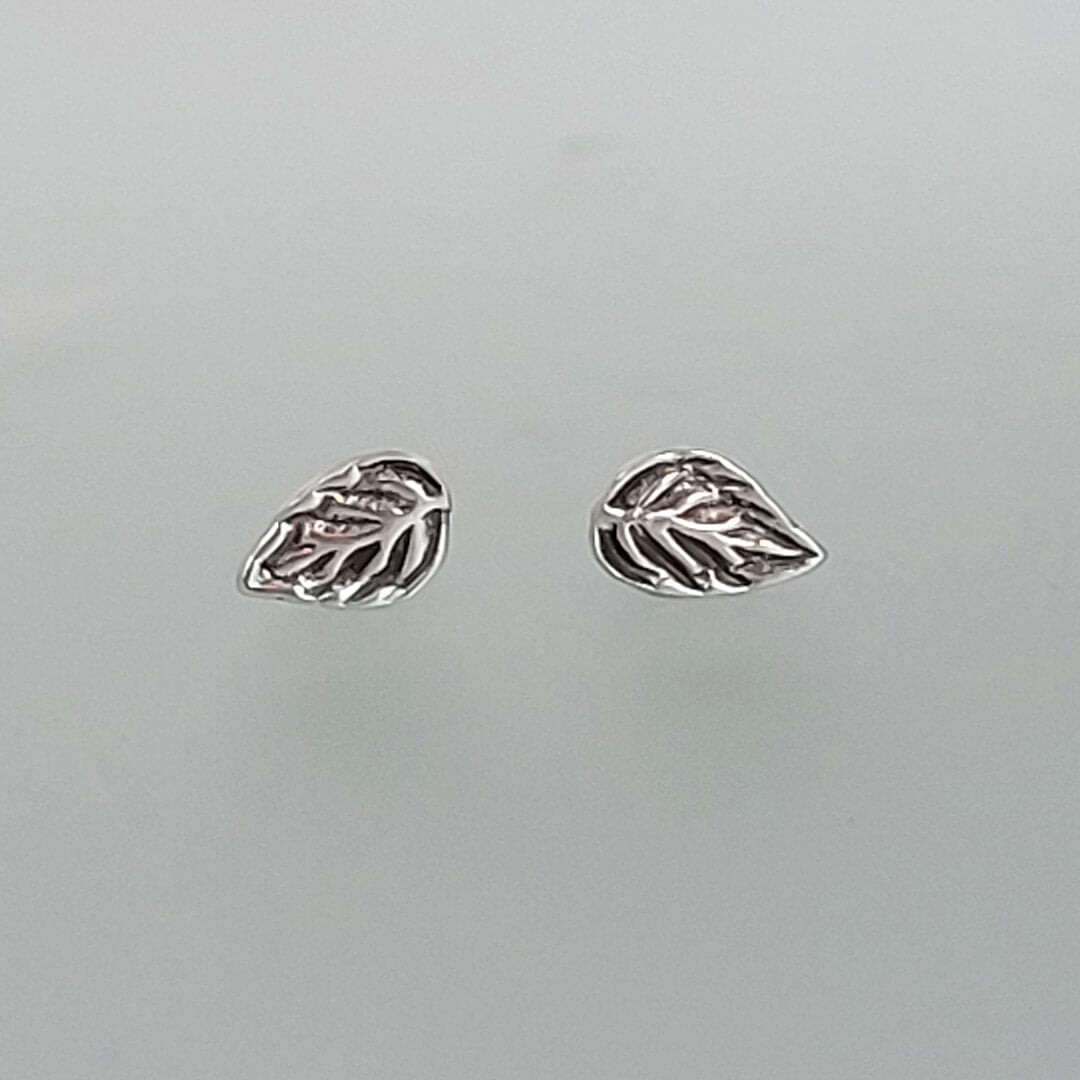 rose leaf stud earrings, oxidized sterling silver