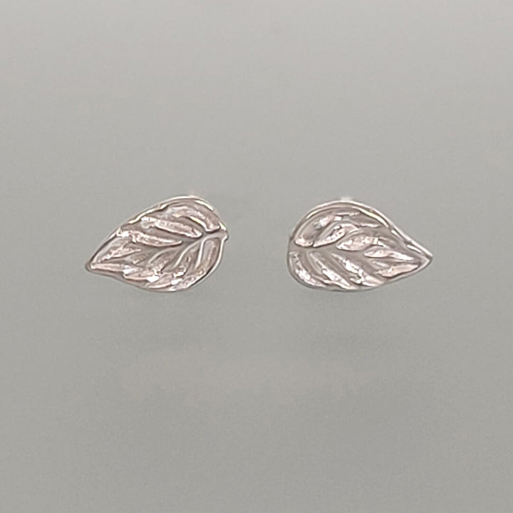 rose leaf stud earrings, bright sterling silver