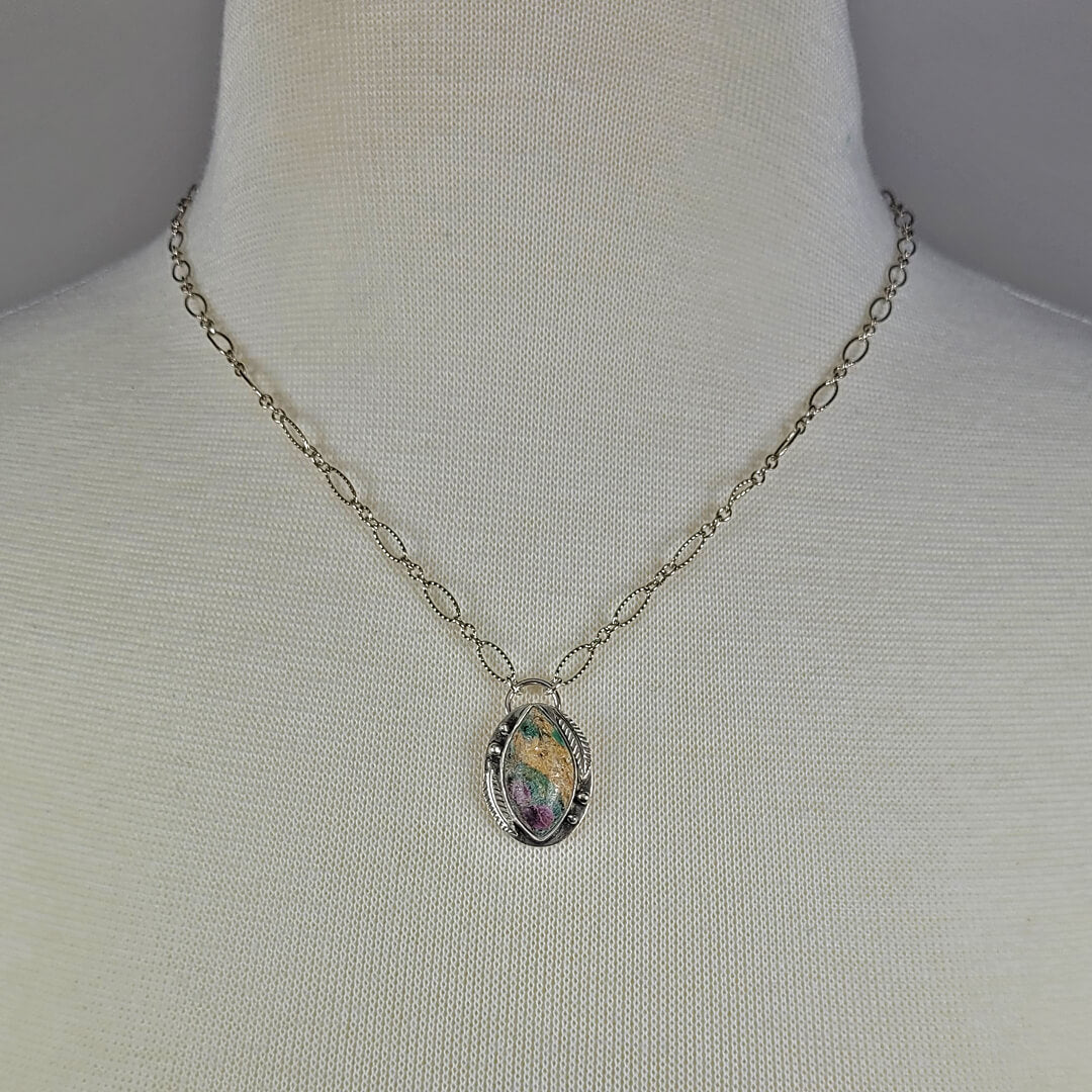 Leaf necklace with ruby fuchsite in sterling silver