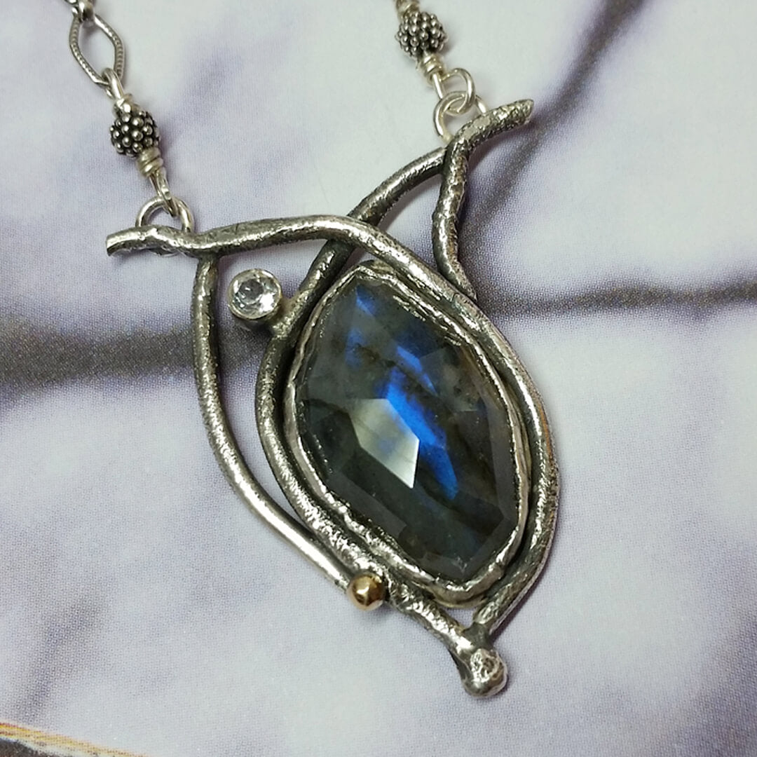 Labradorite branch necklace in sterling silver