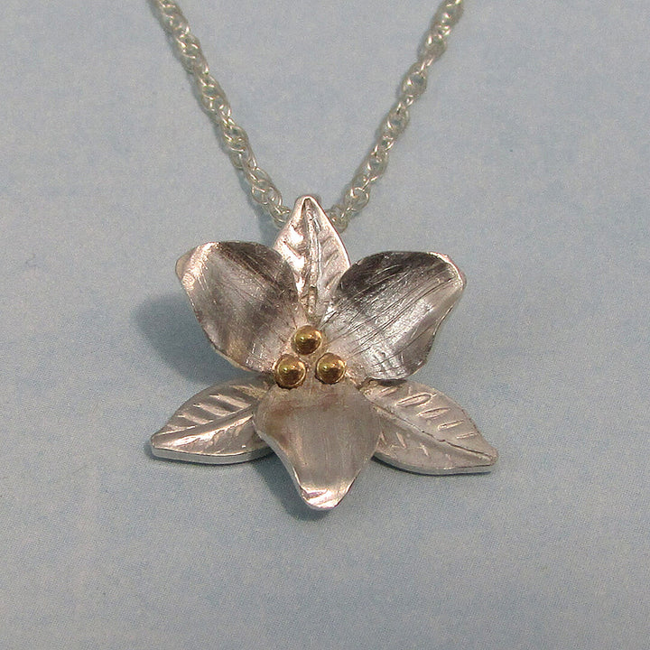 Sterling silver trillium flower necklace