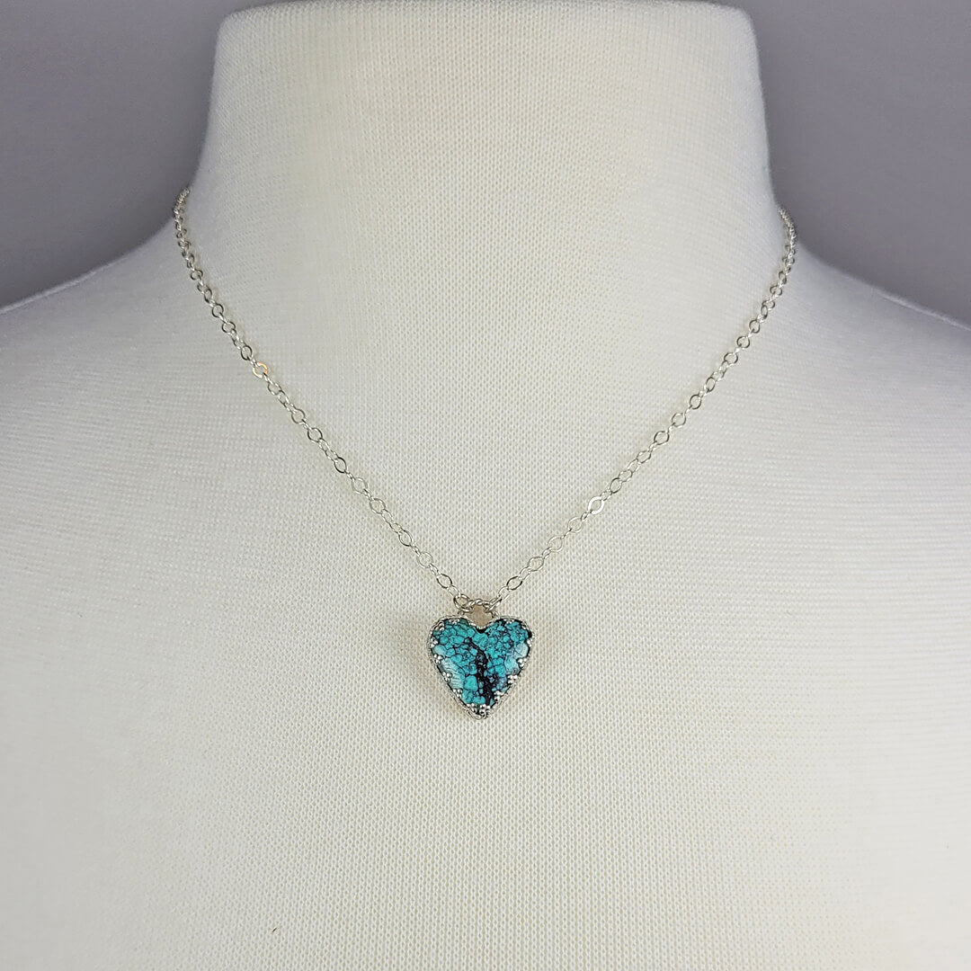 turquoise heart necklace sterling silver
