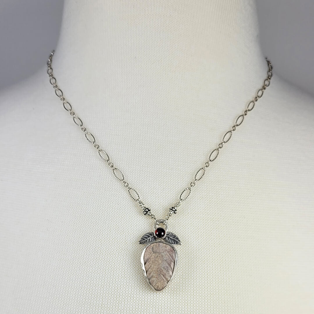 yellow agate leaf necklace with garnet