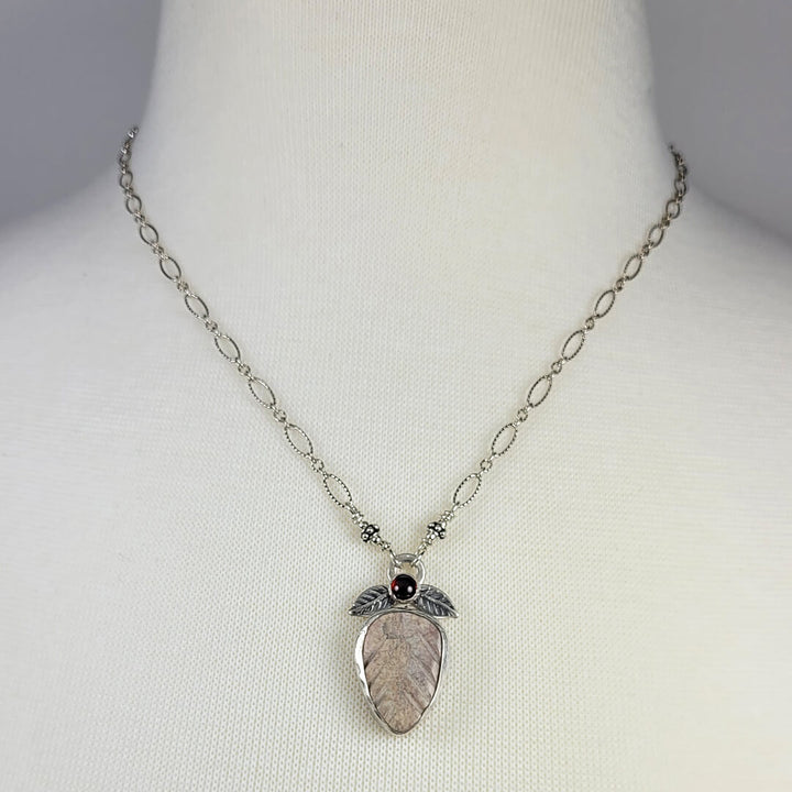 yellow agate leaf necklace with garnet