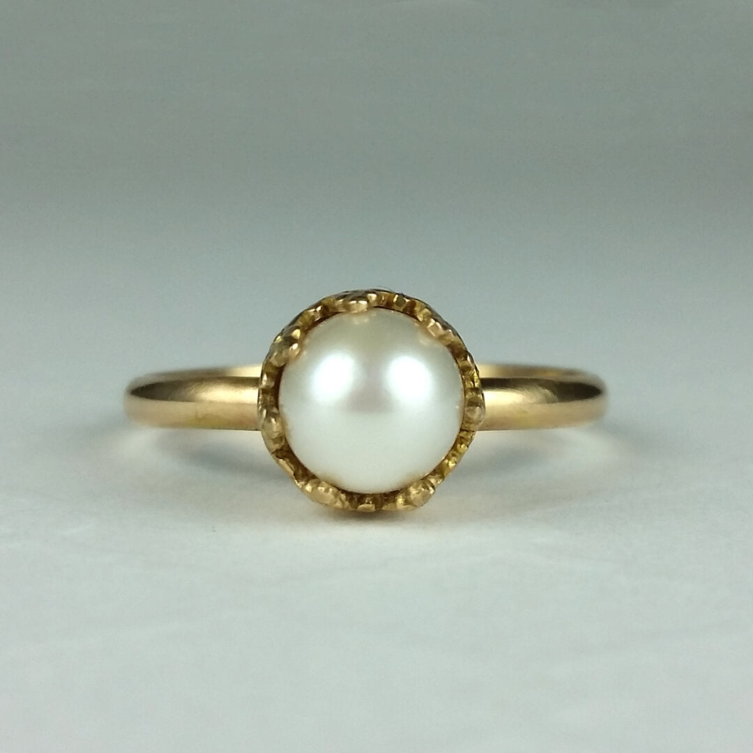 Pearl solitaire engagement ring 14kt gold vintage style