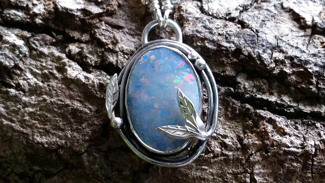 opal necklace with leaves