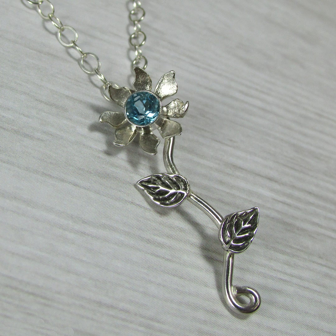 wildflower necklace with blue topaz