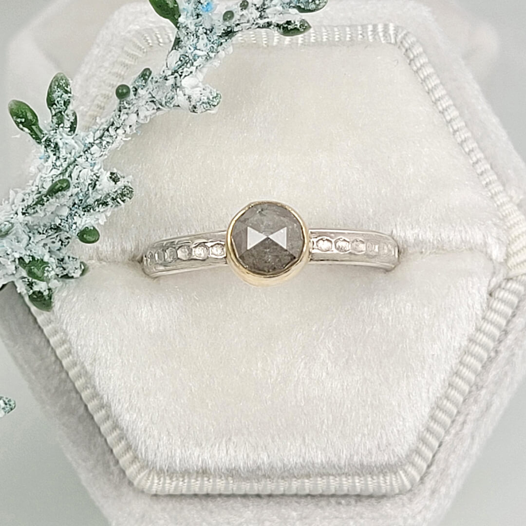 Rustic Rose Cut Gray Diamond Ring