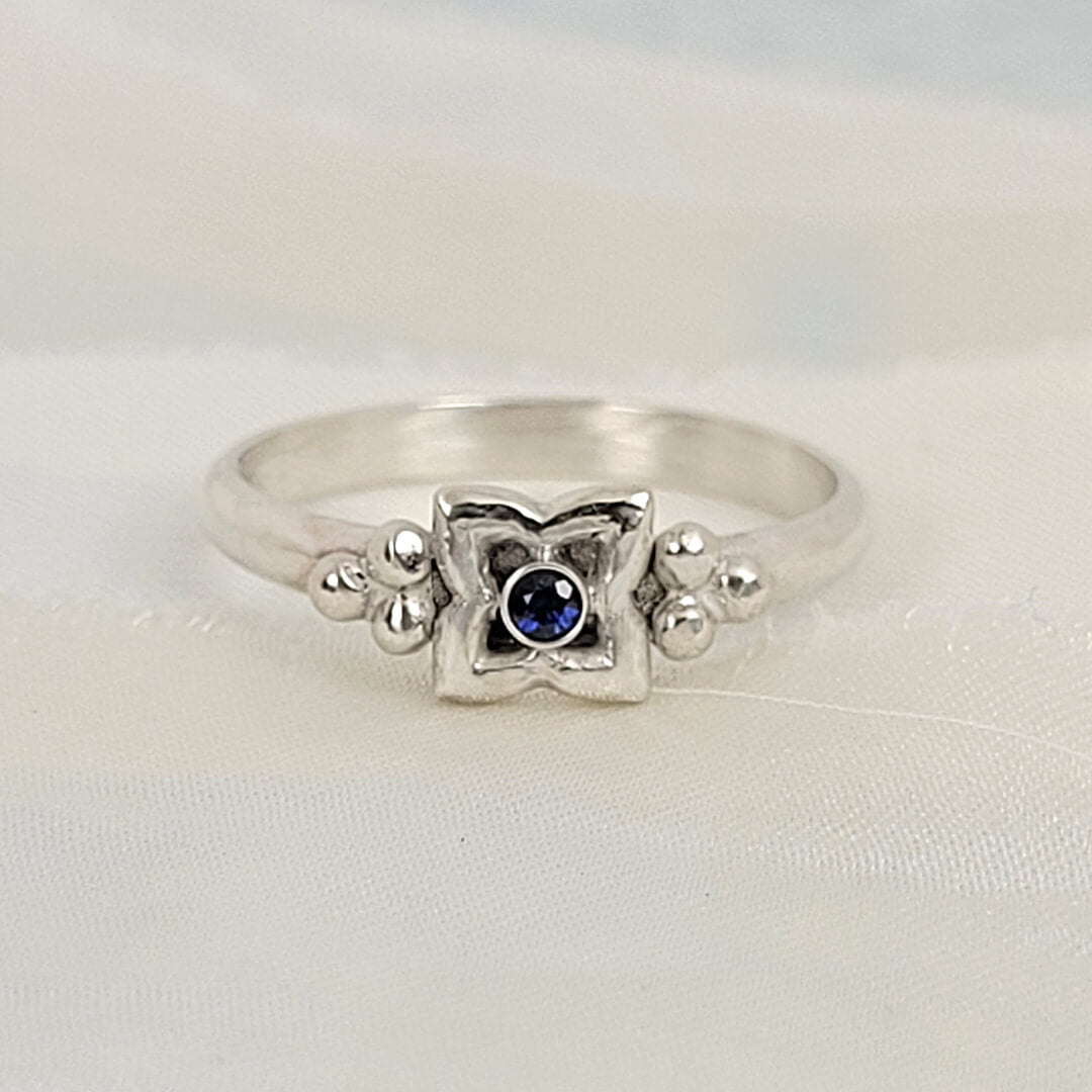 Vivienne Art Deco-inspired Blue Sapphire Ring in Sterling Silver