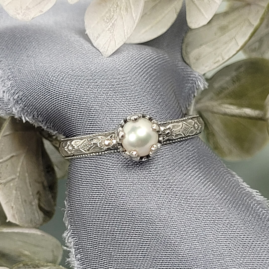 Petite Edwardian Pearl Engagement Ring