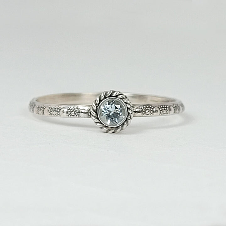 Vintage Style aquamarine March birthstone ring in sterling silver