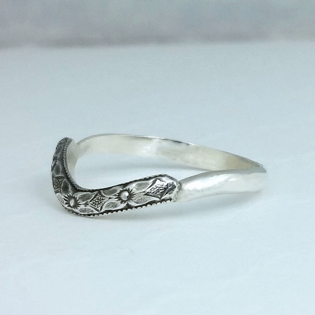 Edwardian inspired vintage style floral nesting wedding band in sterling silver