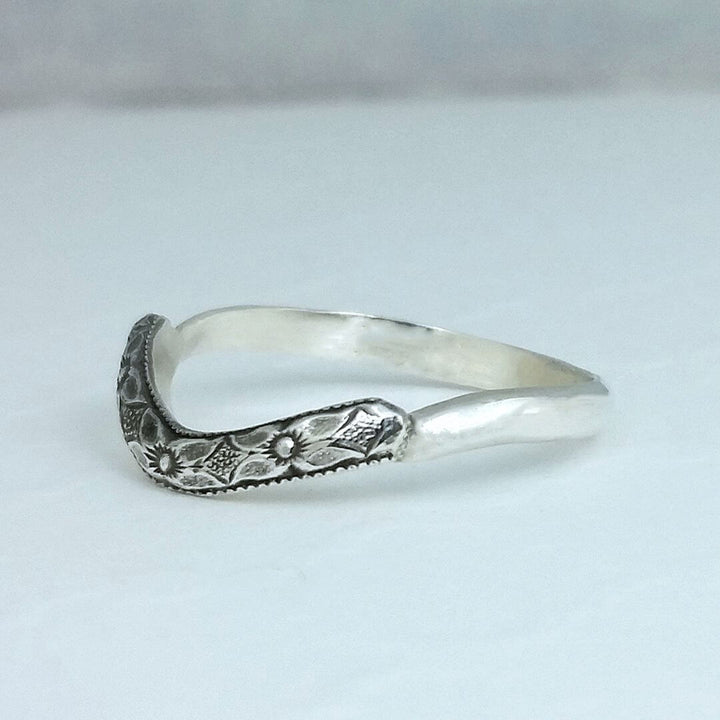 Edwardian inspired vintage style floral nesting wedding band in sterling silver