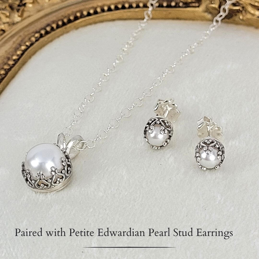 Edwardian Style Pearl Pendant Necklace and Petite Edwardian Pearl Stud Earrings