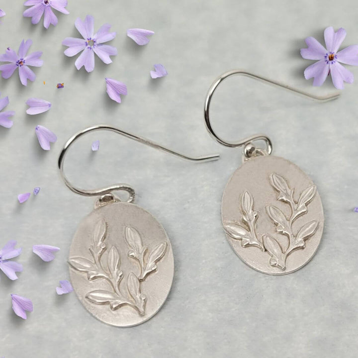 oval-shaped leaf drop earrings in sterling silver