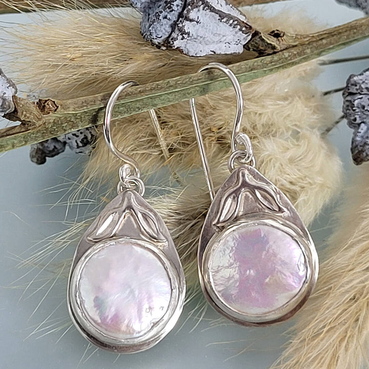 Coin Pearl Earrings in Sterling Silver