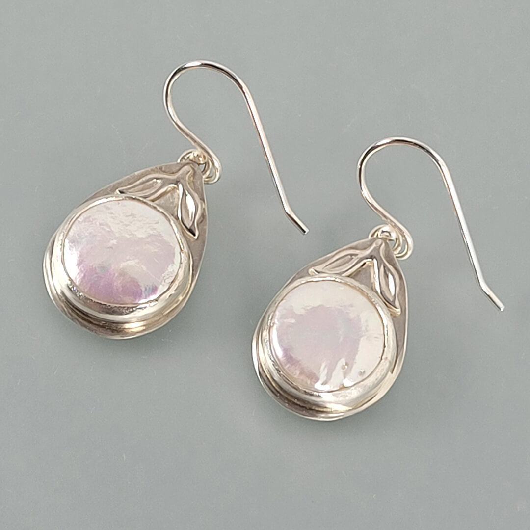 Coin Pearl Earrings in Sterling Silver