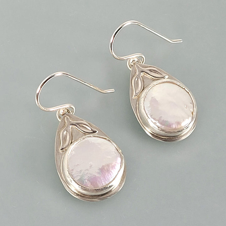 Coin Pearl Earrings in Sterling Silver