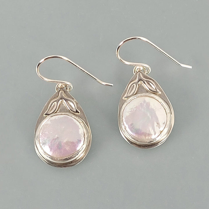 Coin Pearl Earrings in Sterling Silver