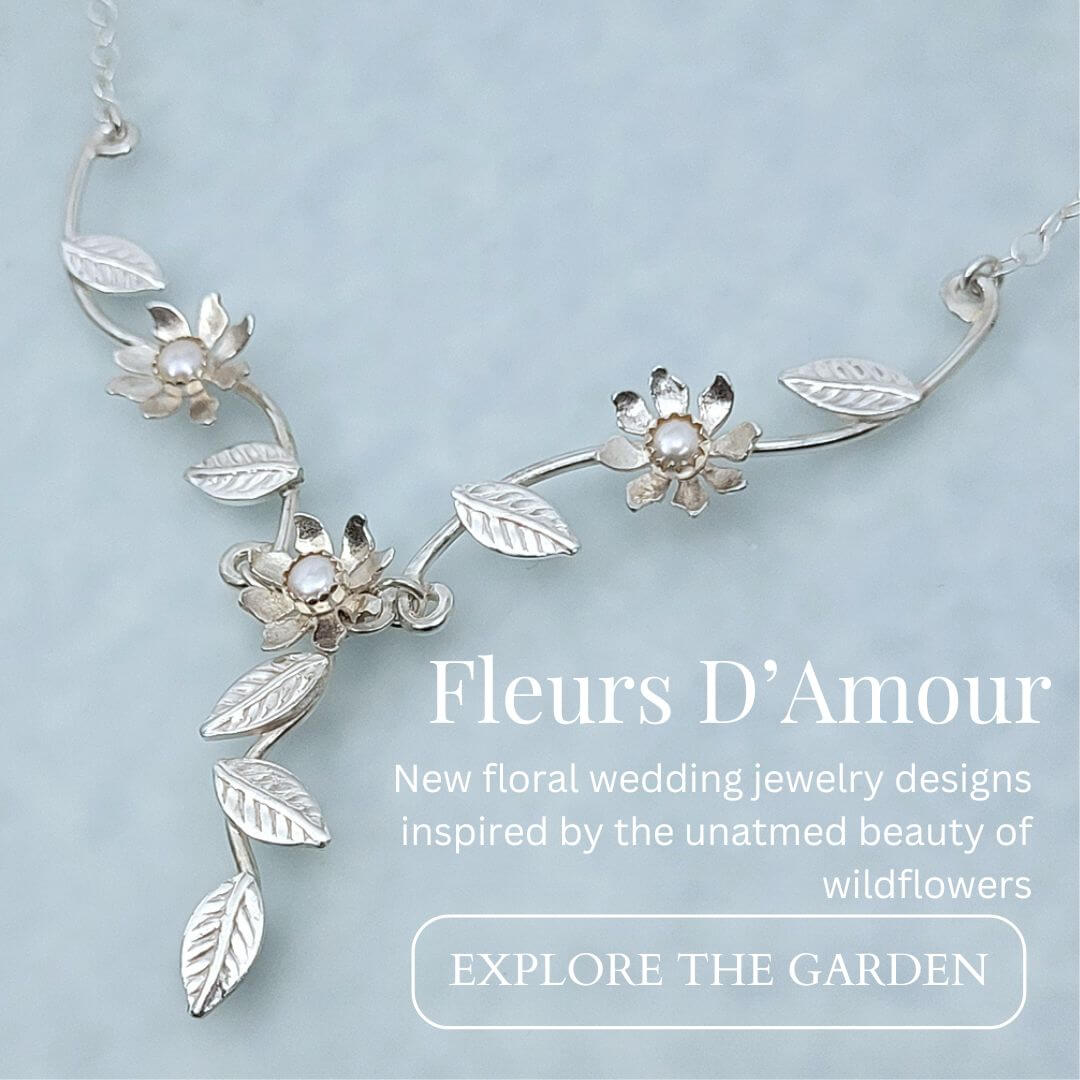 Handmade romantic floral wedding jewelry inspired by wildflowers in the Fleurs D'amour Collection
