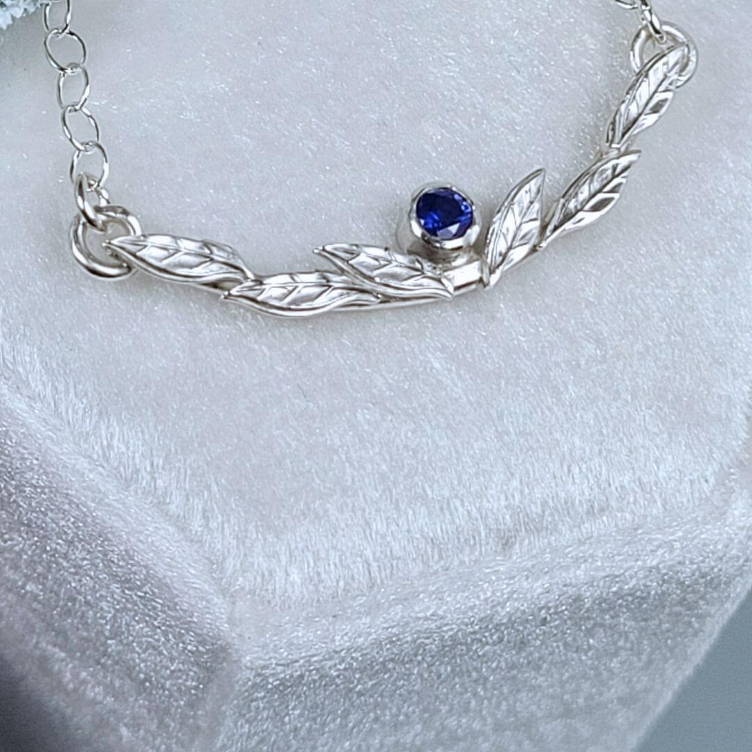 Leafy Vine Sapphire Necklace in Sterling Silver - September Birthstone Jewelry -mobile image