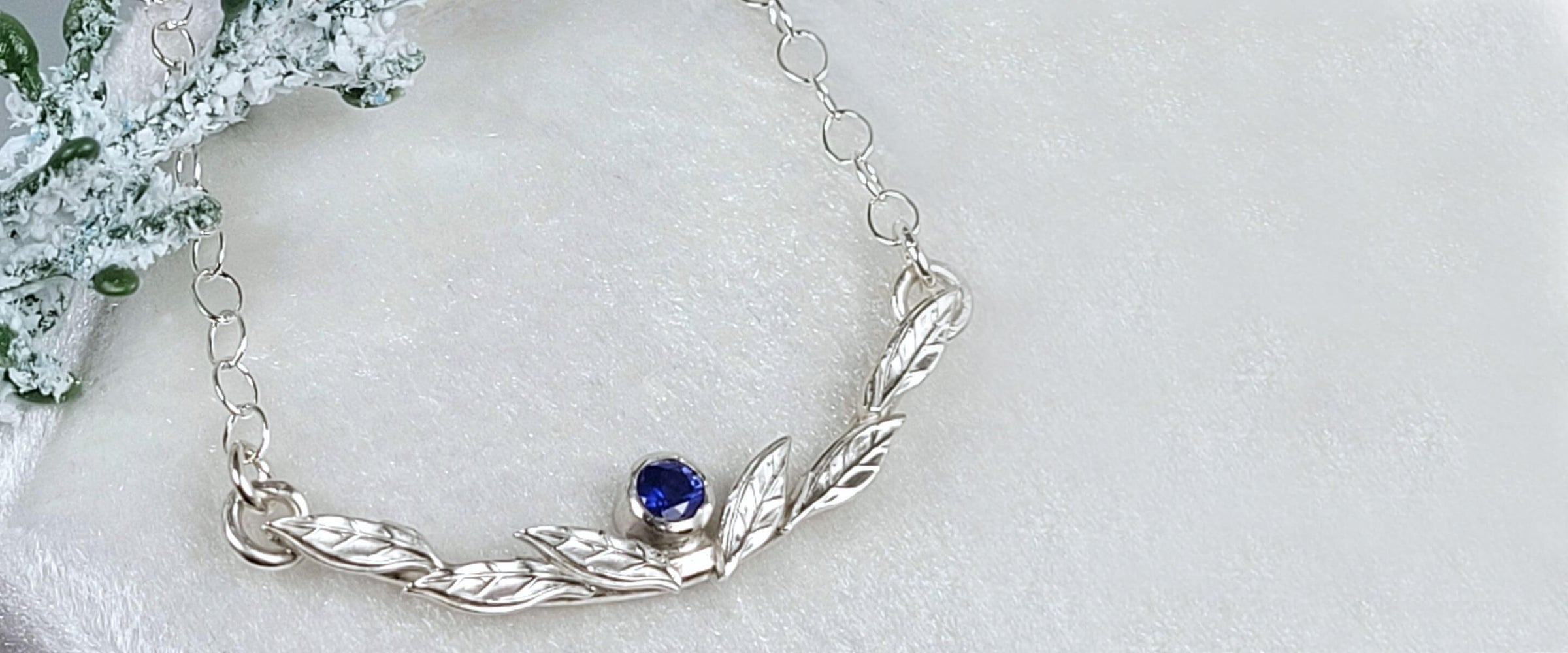 Leafy Vine Sapphire Necklace in Sterling Silver - September Birthstone Jewelry