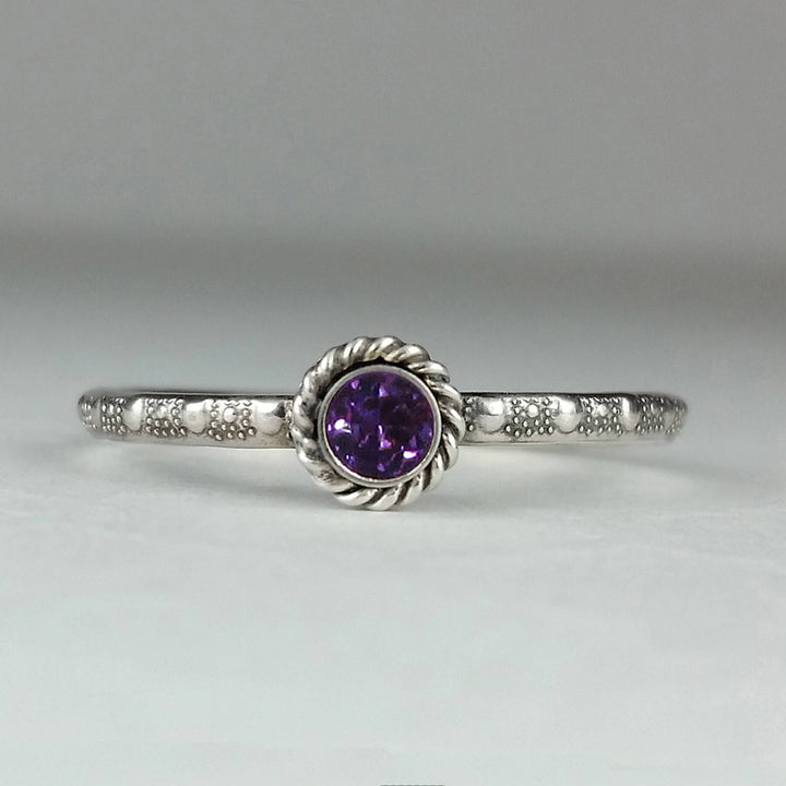 Vintage Style Amethyst February birthstone ring in sterling silver