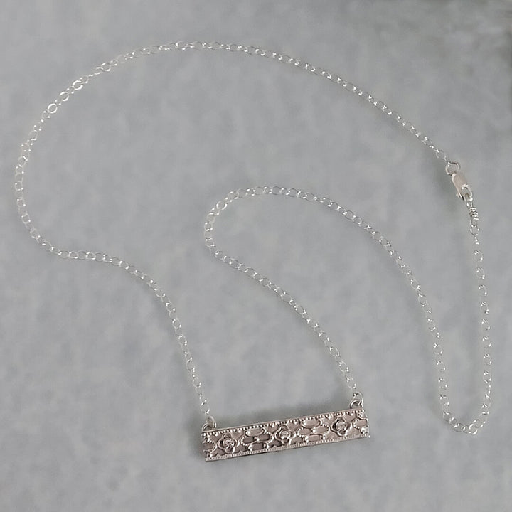 Vintage Style Sterling Silver Bar Necklace with White Sapphires
