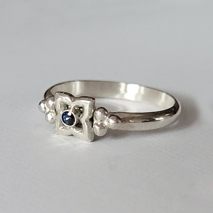 Art Deco Style Blue Sapphire Ring in Sterling Silver 
