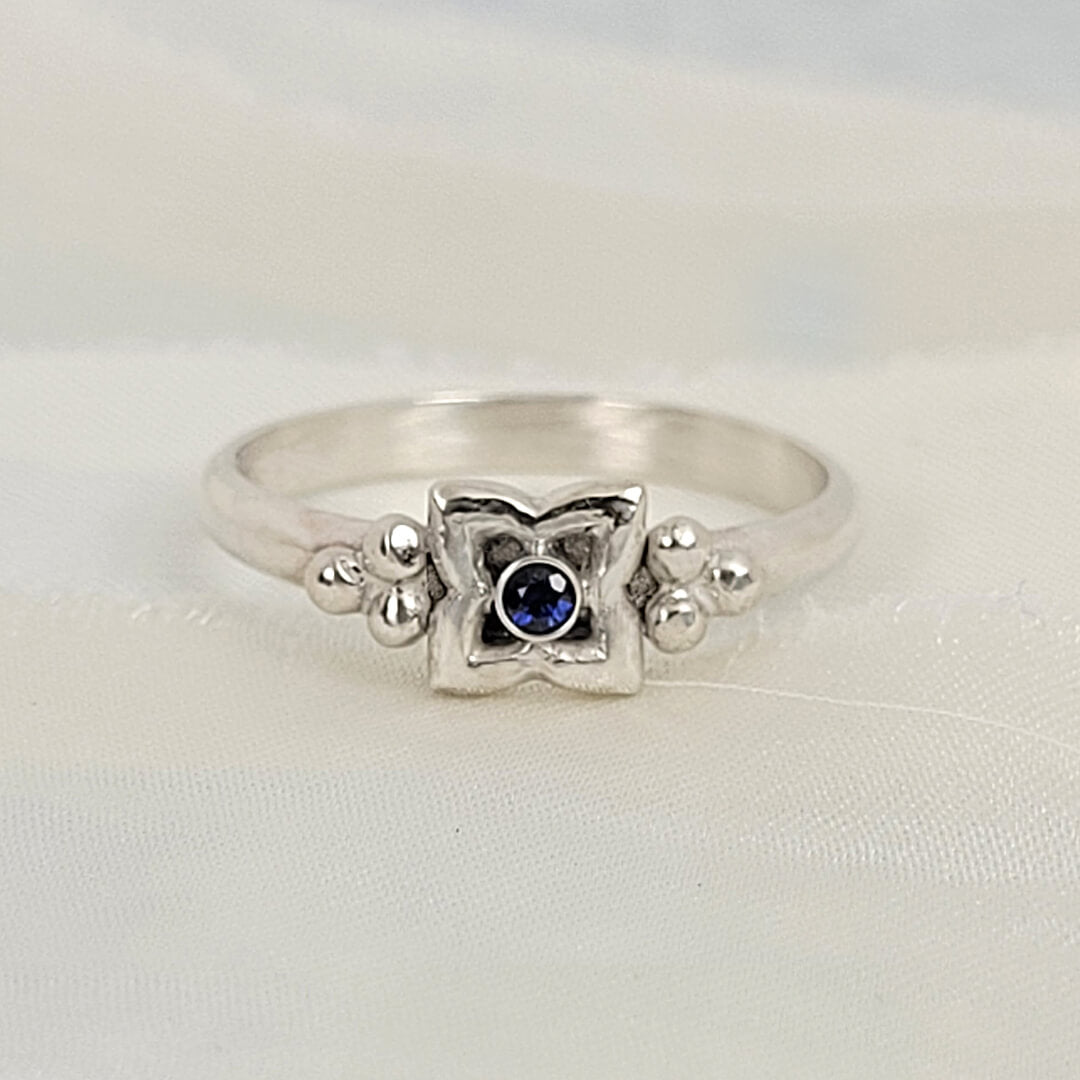 Art Deco Style Blue Sapphire Ring in Sterling Silver