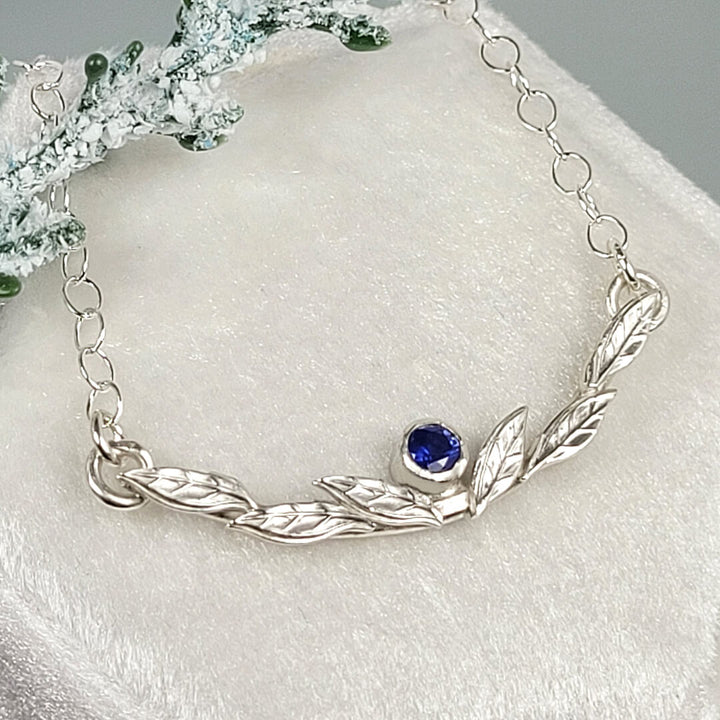 Leafy Vine Blue Sapphire Necklace in Sterling Silver