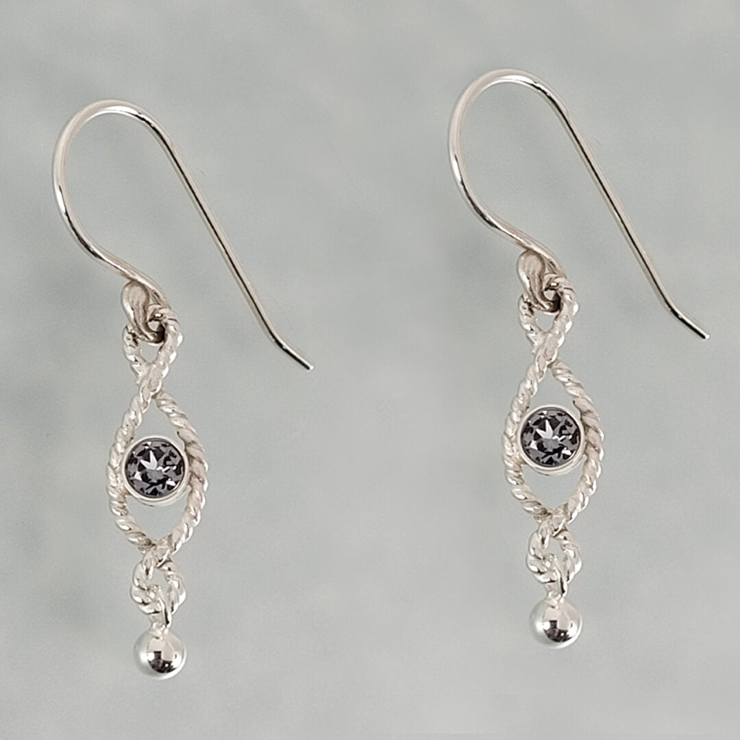 Rope Textured Gray Spinel Dangle Earrings in Sterling Silver