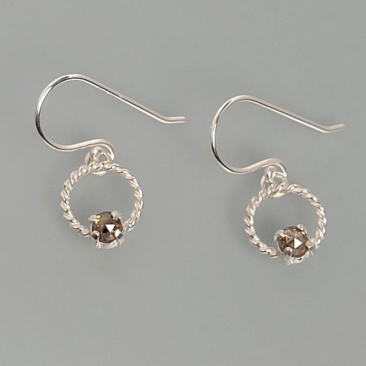 Rose Cut Rustic Champagne Diamond Drop Earrings in Sterling Silver